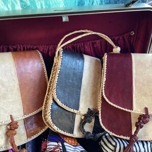 Burgundy and off white African Leather purse